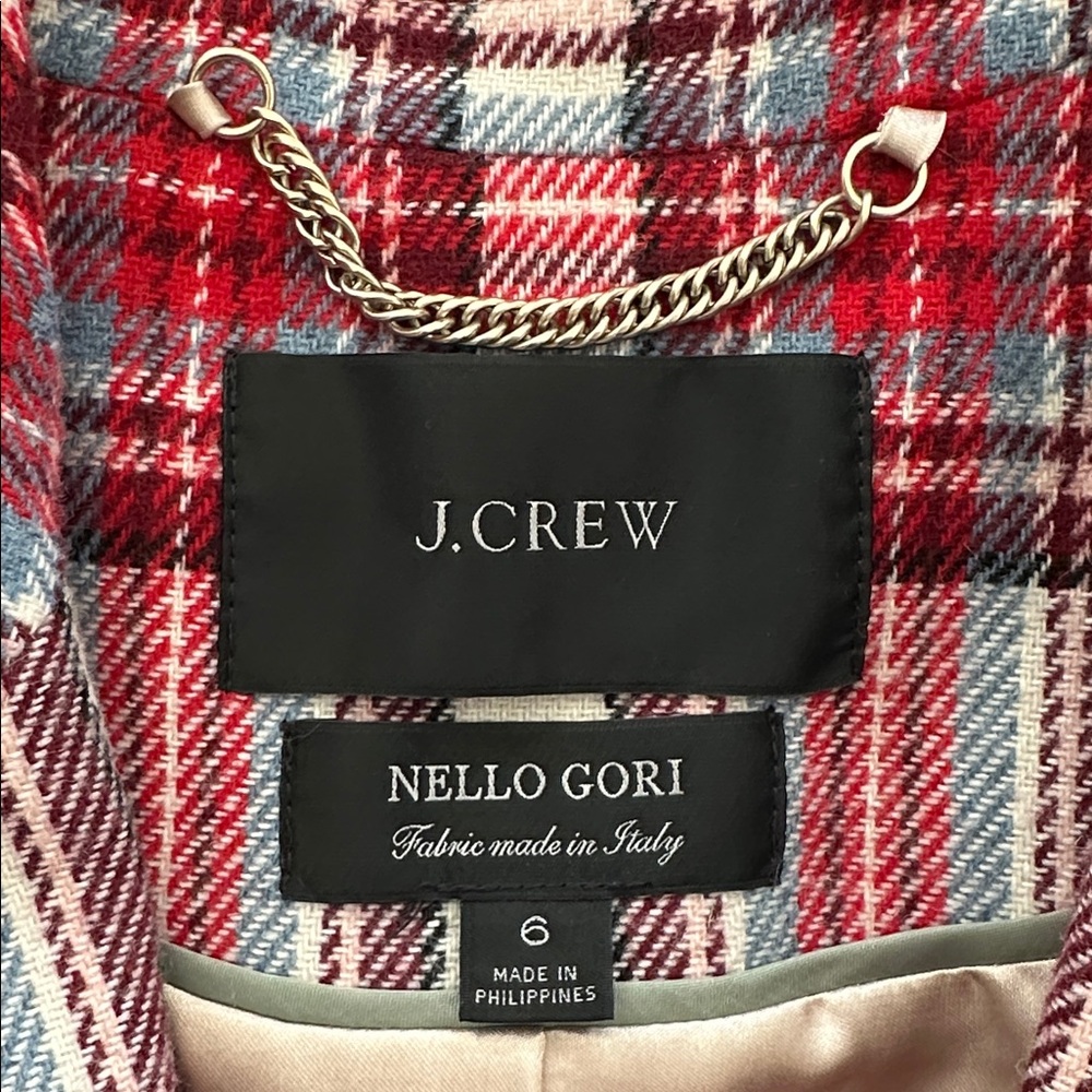 J. Crew Alfie Topcoat in Vintage Plaid Italian Wool Ivory Red Sz 6 - Picture 5 of 13